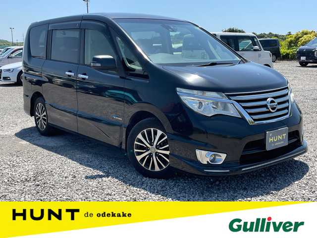 日産 セレナ HWS S HV Vエアロ+Sefty 千葉県 2015(平27)年 13万km ダイヤモンドブラック 純正8インチナビゲーション/【型式：MM515D-L】　/ＣＤ/ＤＶＤ/Ｂｌｕｅｔｏｏｔｈ/ＵＳＢ/ＳＤ　/フルセグTV/バックカメラ　/フリップダウンモニター　/クルーズコントロール/ＥＴＣ　/両側パワースライドドア　/ＬＥＤヘッドライト　/オートライト　/スマートキー　/純正アルミホイール/ダブルエアバック/アイドリングストップ/パワーウィンドウ/パワーステアリング/ABS