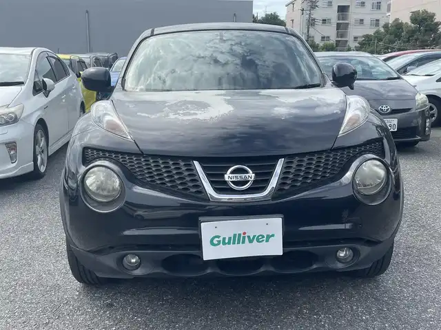 日産 ジューク 15RX タイプV 千葉県 2012(平24)年 9.5万km サファイアブラック 社外16インチアルミホイール/前後ドライブレコーダー（AG422-DRC）/純正ホイールキャップ付き夏タイヤ積込/プッシュスタート/ETC/フォグ/電動格納ミラー/ドアバイザー/レべライザー/保証書