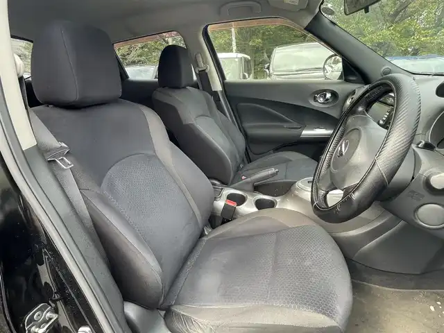 日産 ジューク 15RX タイプV 千葉県 2012(平24)年 9.5万km サファイアブラック 社外16インチアルミホイール/前後ドライブレコーダー（AG422-DRC）/純正ホイールキャップ付き夏タイヤ積込/プッシュスタート/ETC/フォグ/電動格納ミラー/ドアバイザー/レべライザー/保証書