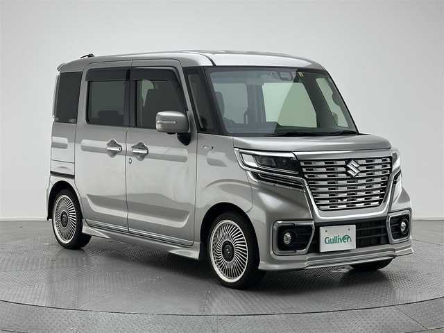 スズキ スペーシア カスタム HYBRID XS ターボ 兵庫県 2020(令2)年 5.1万km スチールシルバーM 純正メモリナビ/（CD/DVD/SD/Bluetooth/フルセグTV）/・AVIC-RLS901II/バックカメラ/アラウンドビューモニター/プリクラッシュセーフティー/レーンキープアシスト/クルーズコントロール/クリアランスソナー/ヘッドアップディスプレイ/後方コーナーセンサー/カーテンエアバッグ/両側パワースライドドア/ハーフレザーシート/D席シートヒーター/パドルシフト/ビルトインETC/LEDヘッドライト/LEDフォグランプ/オートライト/MTモード付AT/社外16インチアルミホイール/社外マフラー/純正フロアマット/ドアバイザー/アイドリングストップ/スマートキー/スペアキー1本/ベンチシート