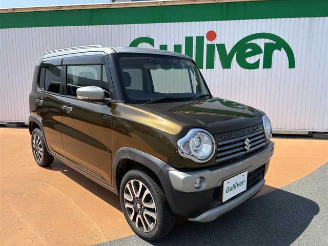 スズキ ハスラー Jスタイル Ⅲ ターボ 福岡県 2018(平30)年 7.3万km ブレイブカーキパール/スチールシルバー ワンオーナー/取説・新車保証書・有/スマートキースペア有/デュアルカメラブレーキサポート/：衝突軽減システム/：誤発進抑制機能/：車線逸脱警報機能/：ふらつき警報機能/：先行車発進お知らせ機能/シートヒーター（運転席・助手席）/HIDヘッドライト/：オートライト/ブラウン合皮ネイビーファブリックシート/シートヒーター（運転席・助手席）/シートバックテーブル（助手席側）/社外SDナビ/　フルセグTV/DVDビデオ　/　Bluetooth：バックカメラ