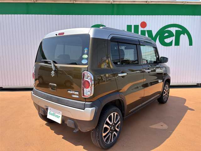スズキ ハスラー Jスタイル Ⅲ ターボ 福岡県 2018(平30)年 7.3万km ブレイブカーキパール/スチールシルバー ワンオーナー/取説・新車保証書・有/スマートキースペア有/デュアルカメラブレーキサポート/：衝突軽減システム/：誤発進抑制機能/：車線逸脱警報機能/：ふらつき警報機能/：先行車発進お知らせ機能/シートヒーター（運転席・助手席）/HIDヘッドライト/：オートライト/ブラウン合皮ネイビーファブリックシート/シートヒーター（運転席・助手席）/シートバックテーブル（助手席側）/社外SDナビ/　フルセグTV/DVDビデオ　/　Bluetooth：バックカメラ