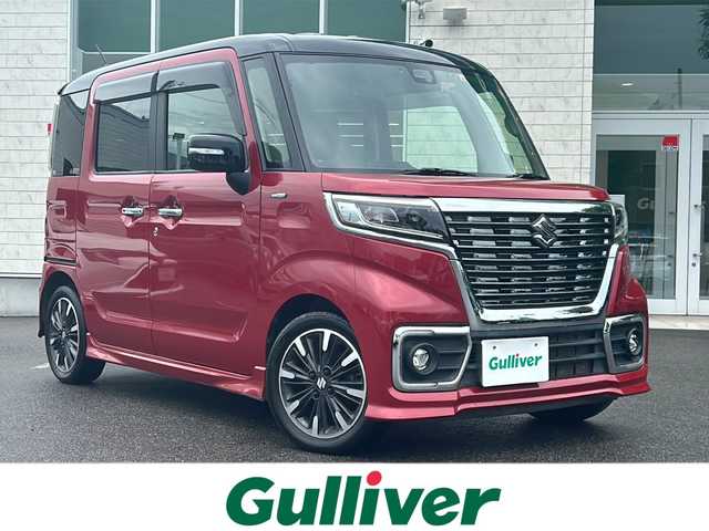 スズキ スペーシア カスタム HYBRID XS ターボ 鳥取県 2018(平30)年 8.2万km フェニックスレッドパール/ブルーイッシュブラックパール ワンオーナー/社外SDナビ(CN-RE04WD)/AM/FM、CD/DVD、iPod、USB、BT/フルセグテレビ/アイドリングストップ/クルーズコントロール/ドアバイザー/プッシュスタート/両側パワースライドドア/ETC/ドライブレコーダー/ターボエンジン/衝突軽減ブレーキ/バックカメラ/オートライト/スマートキー