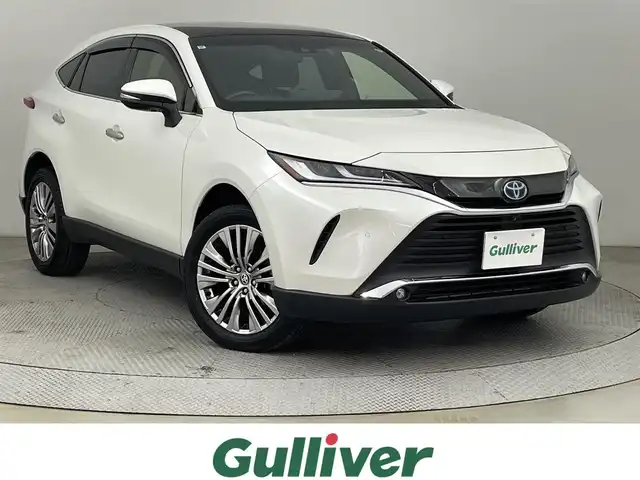 トヨタ ハリアー ハイブリッド Z 道央・札幌 2021(令3)年 4.6万km ホワイトパールクリスタルシャイン ・寒冷地仕様/・４WD/・パノラマルーフ/・JBLサウンドシステム/・純正ナビゲーション/　BT/フルセグ/AUX/Miracast/・全方位カメラ/・ビルトインETC２．０/・デジタルインナーミラー/・トヨタセーフティセンス/・プリクラッシュセーフティ/・レーンキープアシスト/・リアクロストラフィックアラート/・ブラインドスポットモニター/・レーダークルーズコントロール/・横滑り防止装置/・MTモード付AT/・純正フロアマット/・運転席パワーシート/・ハーフレザーシート/・オートライト/・LEDヘッドライト/・オートマチックハイビーム/・スマートキー/・プッシュスタート/・スペアキー1本