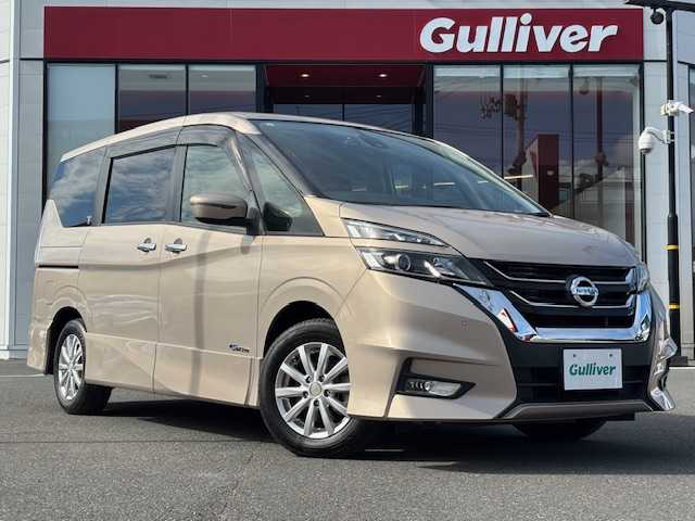 日産 セレナ ハイウェイスター プロパイロットED 宮城県 2017(平29)年 8.2万km カシミヤグレージュ 登録時走行距離　８１８７７ｋｍ/プッシュスタート/オートホールド/Wエアコン/ETC２．０/プロパイロット/コンフォートフラッシャー/後席フリップダウンモニター/純正ナビ(地図SD未挿入)/コーナーセンサー/電動ミラー/パワーステアリング/パワーウインドウ/クルーズコントロール/フロアマット純正/装着タイヤ22年製ダンロップRV505/ABS/横滑り防止装置/オートライト