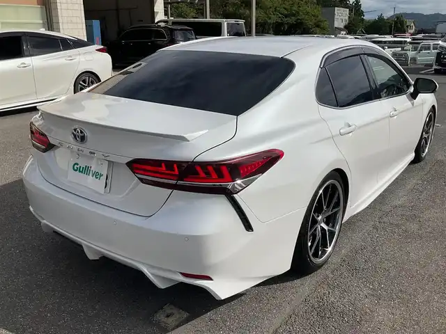トヨタ カムリ WS 滋賀県 2018(平30)年 7.9万km プラチナホワイトパールマイカ 車検令和9年3月まで/WEDSマーベリック19インチアルミホイール/フルタップ車高調(BLITZ ZZ-R)/エイムゲイン純VIP SPORTフロントアンダースポイラー/社外テールランプ/純正LEDヘッドライト/・純正LEDフォグランプ/ハーフレザーシート/・運転席パワーシート/８インチ純正ナビゲーション/・フルセグTV/・CD/DVD/・Bluetooth/・USBコネクター/バックカメラ/ビルトインETC/ステアリングリモコン/・オーディオ操作/・クルーズコントロール/クリアランスソナー/スペアキー/取扱説明書