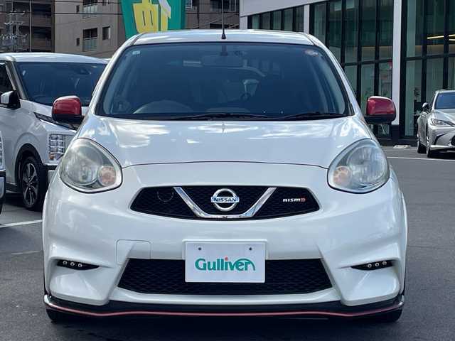 日産 マーチ ニスモ 長野県 2016(平28)年 9.3万km ブリリアントホワイトパール 禁煙車/純正ナビ【MJ116D-W】/（ＣＤ／フルセグＴＶ／Ｂｌｕｅｔｏｏｔｈ）/バックカメラ/ＥＴＣ/革巻きステアリング/フォグランプ/オートライト/スマートキー/プッシュスタート/純正１６インチアルミホイール/純正フロアマット/純正ドアバイザー/横滑り防止装置