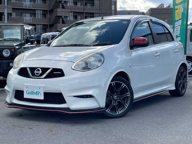日産 マーチ ニスモ 長野県 2016(平28)年 9.3万km ブリリアントホワイトパール 禁煙車/純正ナビ【MJ116D-W】/（ＣＤ／フルセグＴＶ／Ｂｌｕｅｔｏｏｔｈ）/バックカメラ/ＥＴＣ/革巻きステアリング/フォグランプ/オートライト/スマートキー/プッシュスタート/純正１６インチアルミホイール/純正フロアマット/純正ドアバイザー/横滑り防止装置