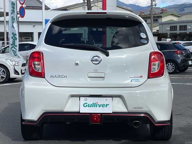 日産 マーチ ニスモ 長野県 2016(平28)年 9.3万km ブリリアントホワイトパール 禁煙車/純正ナビ【MJ116D-W】/（ＣＤ／フルセグＴＶ／Ｂｌｕｅｔｏｏｔｈ）/バックカメラ/ＥＴＣ/革巻きステアリング/フォグランプ/オートライト/スマートキー/プッシュスタート/純正１６インチアルミホイール/純正フロアマット/純正ドアバイザー/横滑り防止装置