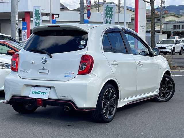 日産 マーチ ニスモ 長野県 2016(平28)年 9.3万km ブリリアントホワイトパール 禁煙車/純正ナビ【MJ116D-W】/（ＣＤ／フルセグＴＶ／Ｂｌｕｅｔｏｏｔｈ）/バックカメラ/ＥＴＣ/革巻きステアリング/フォグランプ/オートライト/スマートキー/プッシュスタート/純正１６インチアルミホイール/純正フロアマット/純正ドアバイザー/横滑り防止装置