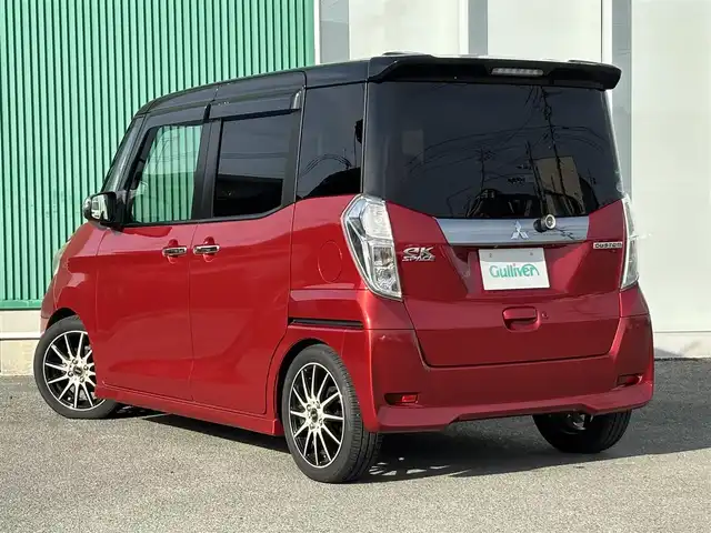 三菱 ｅＫスペース カスタムG 福岡県 2015(平27)年 7万km アメジストブラック/レッドM SDナビ(BT、フルセグTV、バックカメラ、iPod)/片側電動スライドドア/社外ETC/スマートキー/LEDオートライト/横滑り防止/社外AW/ダウンサス/社外スピーカー