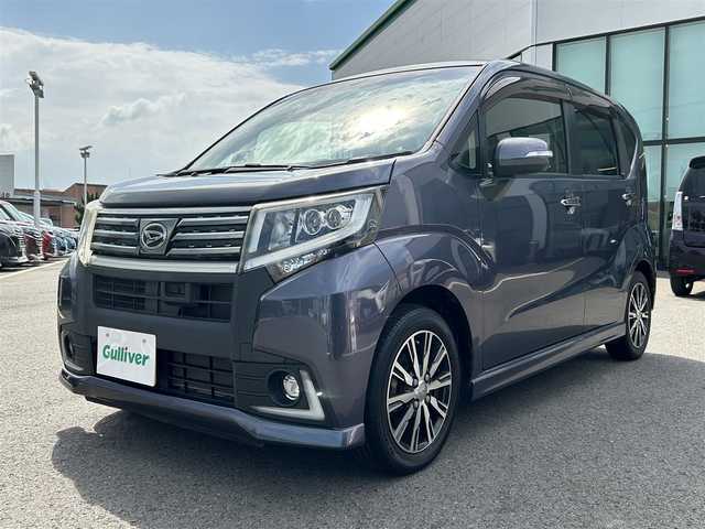 ダイハツ ムーヴ カスタム X ハイパー SA 愛媛県 2014(平26)年 6.4万km メテオライトグレーイリュージョナルP 登録時走行距離:64084km/社外メモリナビ/AM/FM/CD/DVD/ワンセグTV/Bluetooth/衝突軽減システム/横滑り防止装置/LEDヘッドライト/エンジンスタートボタン/スマートキー/純正アルミホイール/コーナーセンサー/スマートキー/ABS/ベンチシート
