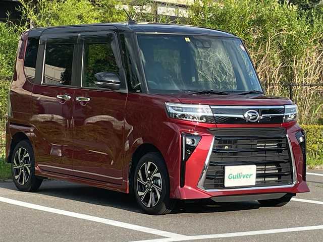 ダイハツ タント カスタム X 福島県 2023(令5)年 0.6万km ブラックマイカメタリック/ファイアークォーツレッドメタリック 2トーン 純正メーカーオプションナビ/BT、MSV、バックカメラ、フルセグTV、CD/DVD/スマートキー/ドライブレコーダー/ハーフレザーシート/シートヒーター/純正フロアマット/ドアバイザー/ブレーキホールド/電格ミラー/コーナーセンサー