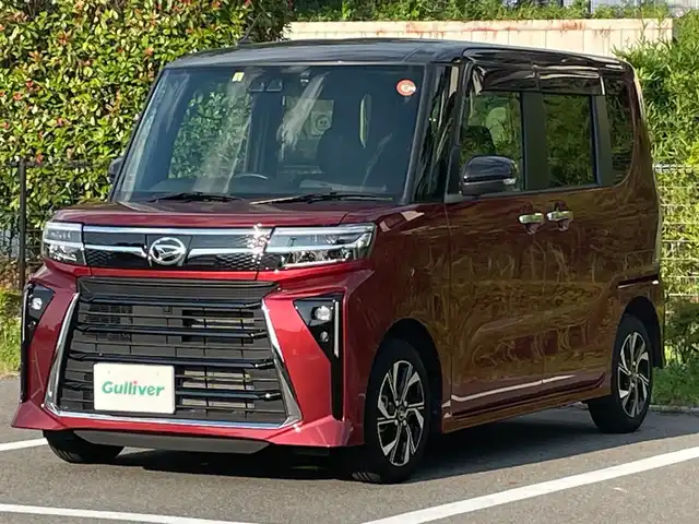 ダイハツ タント カスタム X 福島県 2023(令5)年 0.6万km ブラックマイカメタリック/ファイアークォーツレッドメタリック 2トーン 純正メーカーオプションナビ/BT、MSV、バックカメラ、フルセグTV、CD/DVD/スマートキー/ドライブレコーダー/ハーフレザーシート/シートヒーター/純正フロアマット/ドアバイザー/ブレーキホールド/電格ミラー/コーナーセンサー