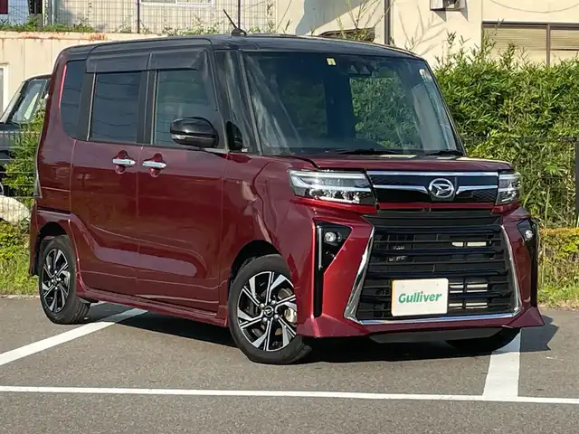 ダイハツ タント カスタム X 福島県 2023(令5)年 0.6万km ブラックマイカメタリック/ファイアークォーツレッドメタリック 2トーン 純正メーカーオプションナビ/BT、MSV、バックカメラ、フルセグTV、CD/DVD/スマートキー/ドライブレコーダー/ハーフレザーシート/シートヒーター/純正フロアマット/ドアバイザー/ブレーキホールド/電格ミラー/コーナーセンサー