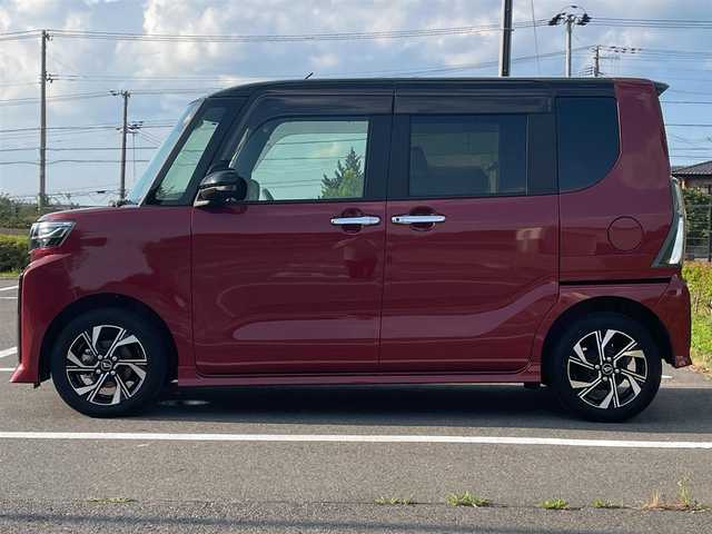 ダイハツ タント カスタム X 福島県 2023(令5)年 0.6万km ブラックマイカメタリック/ファイアークォーツレッドメタリック 2トーン 純正メーカーオプションナビ/BT、MSV、バックカメラ、フルセグTV、CD/DVD/スマートキー/ドライブレコーダー/ハーフレザーシート/シートヒーター/純正フロアマット/ドアバイザー/ブレーキホールド/電格ミラー/コーナーセンサー