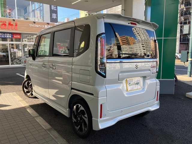 スズキ スペーシア カスタム HYBRID XS 兵庫県 2023(令5)年 0.7万km ピュアホワイトP ワンオーナー/スズキセーフティーサポート/純正15インチアルミホイール/オートライト/オートマチックハイビーム/運転席＆助手席シートヒーター/ハーフレザー調シート/HUD/I-STOP/ステアリングヒーター/両側パワースライドドア