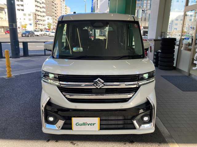 スズキ スペーシア カスタム HYBRID XS 兵庫県 2023(令5)年 0.7万km ピュアホワイトP ワンオーナー/スズキセーフティーサポート/純正15インチアルミホイール/オートライト/オートマチックハイビーム/運転席＆助手席シートヒーター/ハーフレザー調シート/HUD/I-STOP/ステアリングヒーター/両側パワースライドドア