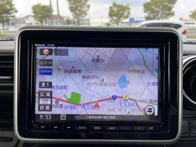 スズキ スペーシア カスタム HYBRID XS ターボ 三重県 2021(令3)年 4.8万km ピュアホワイトパール/ブラック2トーン 登録時47406km/ワンオーナー/ハーフレザーシート/4WD/禁煙車/純正ナビ/（AM/FM/TV/Bluetooth）/フルセグTV/アラウンドビューモニター/レーダークルーズコントロール/ドライブレコーダー/ステアリングスイッチ/パドルシフト/両側パワースライドドア/シートヒーター/社外レーダー/衝突軽減システム/車線逸脱防止機能/コーナーセンサー/HUD/アイドリングストップ/純正フロアマット/純正AW/プッシュスタート/スペアキー
