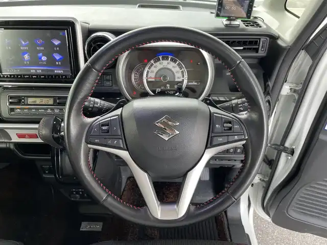 スズキ スペーシア カスタム HYBRID XS ターボ 三重県 2021(令3)年 4.8万km ピュアホワイトパール/ブラック2トーン 登録時47406km/ワンオーナー/ハーフレザーシート/4WD/禁煙車/純正ナビ/（AM/FM/TV/Bluetooth）/フルセグTV/アラウンドビューモニター/レーダークルーズコントロール/ドライブレコーダー/ステアリングスイッチ/パドルシフト/両側パワースライドドア/シートヒーター/社外レーダー/衝突軽減システム/車線逸脱防止機能/コーナーセンサー/HUD/アイドリングストップ/純正フロアマット/純正AW/プッシュスタート/スペアキー