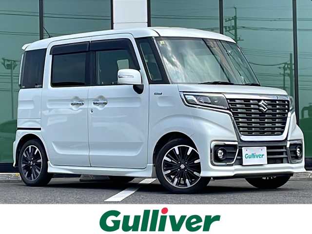 スズキ スペーシア カスタム HYBRID XS ターボ 福岡県 2018(平30)年 9万km ピュアホワイトP 社外メモリナビ/FM/AM/CD/DVD/SD/BT/フルセグTV/バックカメラ/デュアルカメラブレーキサポート/両側パワースライドドア/シートヒーター/プッシュスタート/ETC/パドルシフト/サンシェード/純正フロアマット/純正ドアバイザー/純正アルミホイール