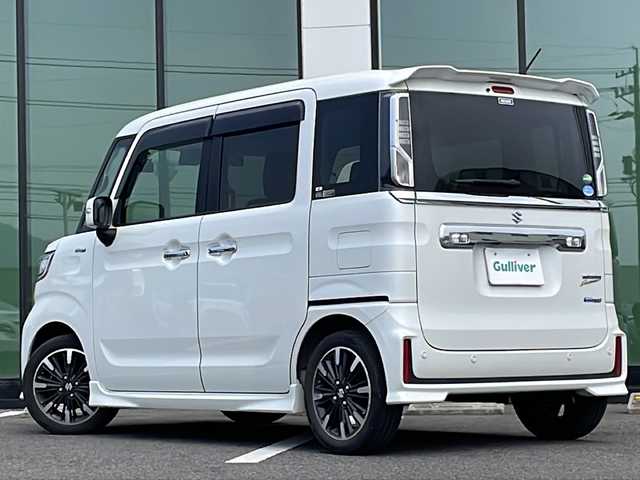 スズキ スペーシア カスタム HYBRID XS ターボ 福岡県 2018(平30)年 9万km ピュアホワイトP 社外メモリナビ/FM/AM/CD/DVD/SD/BT/フルセグTV/バックカメラ/デュアルカメラブレーキサポート/両側パワースライドドア/シートヒーター/プッシュスタート/ETC/パドルシフト/サンシェード/純正フロアマット/純正ドアバイザー/純正アルミホイール