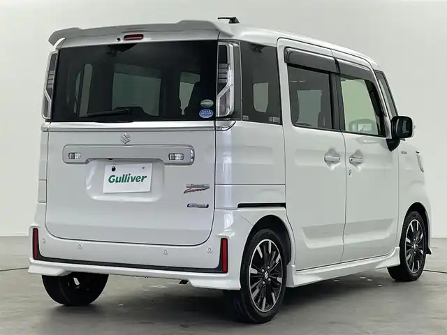 スズキ スペーシア カスタム HYBRID XS 福井県 2018(平30)年 5.1万km ピュアホワイトP メモリナビ【CN-RE04WD】/-BT/フルセグTV/CD/DVD/FM/AM/SD/衝突軽減ブレーキ/クリアランスソナー/車線逸脱警報/横滑り防止装置/オートライト/オートハイビーム/両側パワースライドドア/シートヒーター/ドアバイザー/フロアマット/純正アルミ１５インチ/フォグランプ/アイドリングストップ
