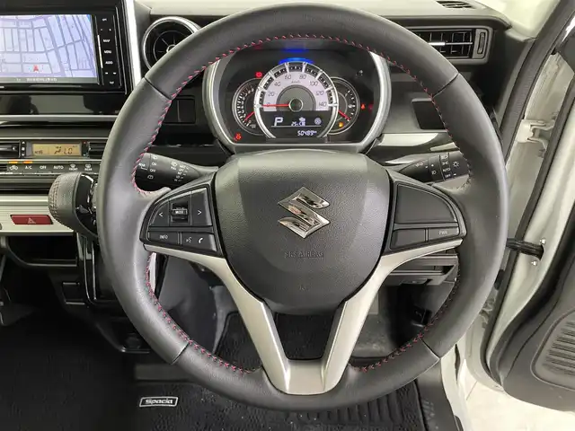 スズキ スペーシア カスタム HYBRID XS 福井県 2018(平30)年 5.1万km ピュアホワイトP メモリナビ【CN-RE04WD】/-BT/フルセグTV/CD/DVD/FM/AM/SD/衝突軽減ブレーキ/クリアランスソナー/車線逸脱警報/横滑り防止装置/オートライト/オートハイビーム/両側パワースライドドア/シートヒーター/ドアバイザー/フロアマット/純正アルミ１５インチ/フォグランプ/アイドリングストップ
