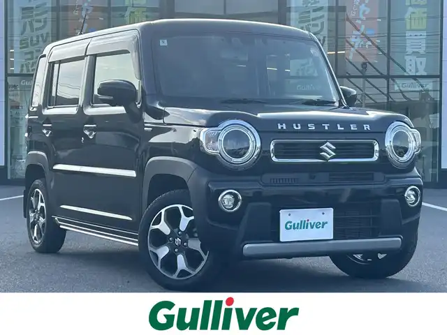 スズキ ハスラー HYBRID X ターボ 岡山県 2020(令2)年 7.5万km ブルーイッシュブラックパール3 登録時走行距離74784km/純正9インチナビ/フルセグTV(AM.FM.CD.DVD.TV.BT)/全方位カメラ/４WD/ETC/ドライブレコーダー/シートヒーター/クリアランスソナー/衝突軽減ブレーキ/横滑り防止装置/クルーズコントロール(追従走行あり)/車線逸脱警報（レーンキープアシスト）/ダウンヒルアシスト/オートライト/アイドリングストップ/15インチ純正AW/純正フロアカバー/保証書/取扱説明書