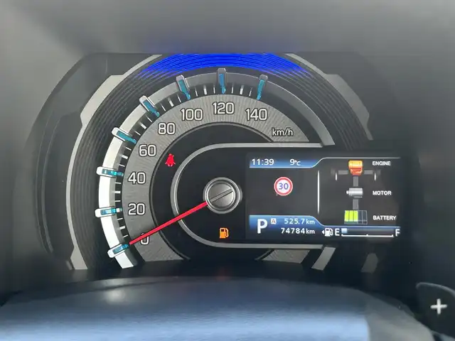 スズキ ハスラー HYBRID X ターボ 岡山県 2020(令2)年 7.5万km ブルーイッシュブラックパール3 登録時走行距離74784km/純正9インチナビ/フルセグTV(AM.FM.CD.DVD.TV.BT)/全方位カメラ/４WD/ETC/ドライブレコーダー/シートヒーター/クリアランスソナー/衝突軽減ブレーキ/横滑り防止装置/クルーズコントロール(追従走行あり)/車線逸脱警報（レーンキープアシスト）/ダウンヒルアシスト/オートライト/アイドリングストップ/15インチ純正AW/純正フロアカバー/保証書/取扱説明書