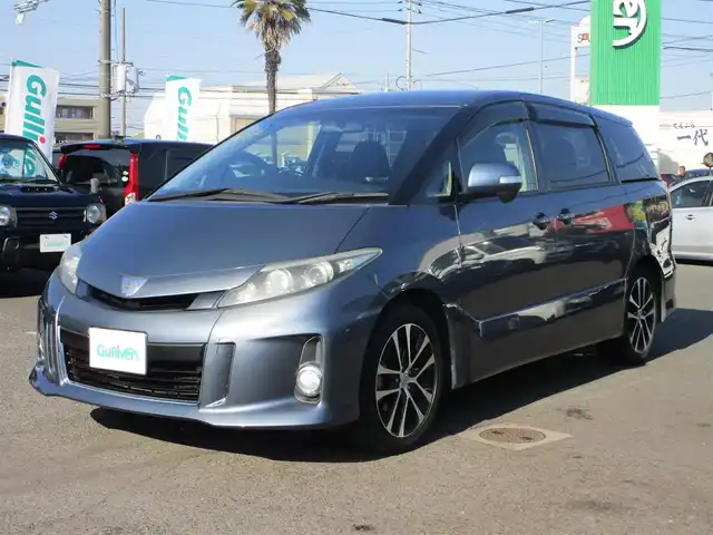 トヨタ エスティマ アエラス 岡山県 2013(平25)年 6.1万km グレイッシュブルーマイカメタリック ワンオーナー/純正SDナビ/フルセグテレビ/バックカメラ/Bluetooth/DVD再生可能/両側パワースライドドア/オートライト/クルーズコントロール/HIDヘッドライト/ビルトインETC/純正18AW/純正フロアマット