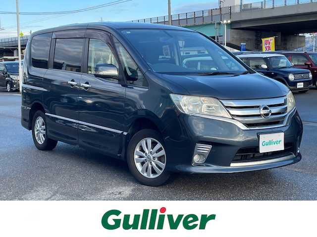 日産 セレナ ハイウェイスター Vセレクション 石川県 2012(平24)年 10.7万km 青 4WD/純正メモリーナビ/フルセグTV/バックカメラ/フリップダウンモニター/ETC/インテリキー/プッシュスタート/電動ミラー/オートライト/オートエアコン
