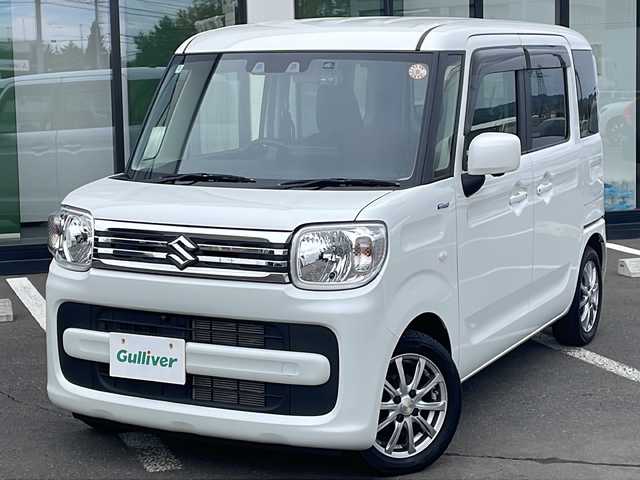 スズキ スペーシア HYBRID X 道東・釧路十勝 2022(令4)年 6.4万km ピュアホワイトP ・４WD/・純正9インチナビ/（フルセグTV Bluetooth CD DVD USB ）/・全周囲カメラ/・衝突軽減ブレーキサポート/・車線逸脱防止機能/・コーナーセンサー/・両側パワースライドドア/・後席サーキュレーター/・後席サンシェード/・運転席、助手席シートヒーター/・ステアリングスイッチ/・アイドリングストップ/・社外前方ドライブレコーダー/・オートライト/・ハイビームアシスト/・ヘッドライトレベライザー/・ドアバイザー/・フルオートエアコン/・電動格納ミラー/・スマートキー/・プッシュスタート/・社外14インチアルミホイール/・スチールホイール付夏タイヤ積込
