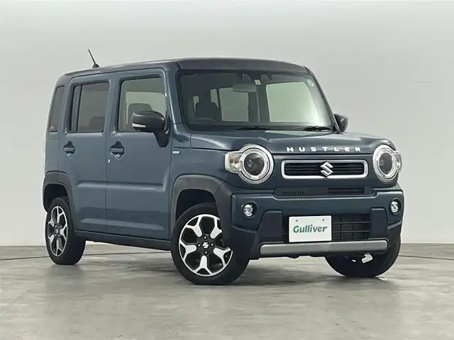 スズキ ハスラー HYBRID X 福島県 2020(令2)年 2.6万km デニムブルー ガンメタリック 2トーン スズキセーフティサポート　/・衝突軽減ブレーキ　/・後退ブレーキサポート　/・誤発進抑制機能　/・リアパーキングセンサー　/・車線逸脱警報装置　/社外ナビゲーション/・型式：MDV-S707W/・Bluetooth/CD/DVD/TV/USB/ipod/AM・FM/・バックカメラ/シートヒーター/LEDライト/・フォグライト/・オートライト/革巻きステアリング/・ステアリングスイッチ/プッシュスタート/・スマートキー/・スペアキー/純正フロアマット