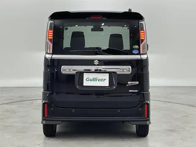 スズキ スペーシア カスタム HYBRID GS 福岡県 2019(令1)年 3.9万km ブルーイッシュブラックパール3 社外８型ナビ（ＢＴ，フルセグＴＶ）　/バックカメラ　/プッシュスタート　/コーナーセンサー　/衝突軽減ブレーキ　/レーンキープ　/横滑り防止装置　/アイドリングストップ　/片側電動スライドドア　/シートヒーター　/ＬＥＤ