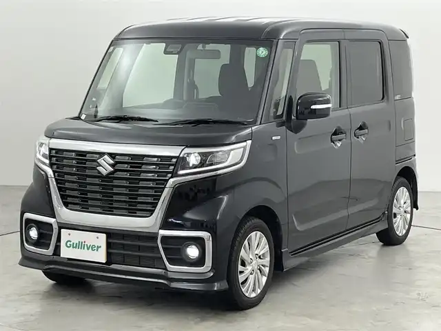 スズキ スペーシア カスタム HYBRID GS 福岡県 2019(令1)年 3.9万km ブルーイッシュブラックパール3 社外８型ナビ（ＢＴ，フルセグＴＶ）　/バックカメラ　/プッシュスタート　/コーナーセンサー　/衝突軽減ブレーキ　/レーンキープ　/横滑り防止装置　/アイドリングストップ　/片側電動スライドドア　/シートヒーター　/ＬＥＤ