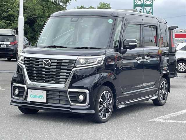 マツダ フレアワゴン カスタムスタイル ハイブリッド XT 青森県 2019(令1)年 1.5万km 黒 ４ＷＤ/全周囲カメラ/両側パワースライドドア/社外ナビ/フルセグＴＶ/Ｂｌｕｅｔｏｏｔｈ/ＣＤ／ＤＶＤ/ＵＳＢ/バックカメラ/ドライブレコーダー/シートヒーター/ＬＥＤヘッドライト/ハーフレザー/純正15インチアルミホイール