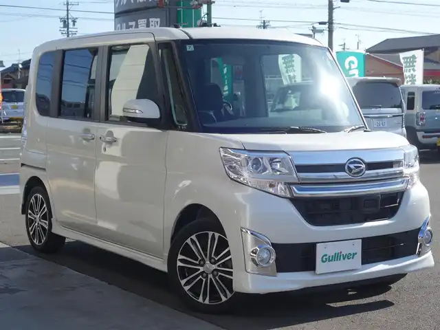 ダイハツ タント カスタム RS スマートセレ SA 静岡県 2014(平26)年 6.5万km パールホワイトⅢ 禁煙車/スマートアシスト/　衝突軽減ブレーキ/　誤発進抑制機能/　先行車お知らせ機能/車検R9年7月24日まで/純正オプションナビ（NSZP-W640D）/　　CD/DVD/BT/ワンセグTV/HDMI/バックカメラ/両側パワースライドドア/社外ETC/ecoIDLE/ステアリングスイッチ/オートライト/LEDヘッドライト/オートライト/フォグランプ/純正フロアマット/取扱説明書/保証書
