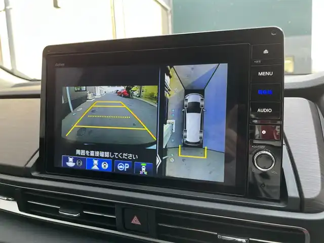 ホンダ オデッセイ ハイブリッド e:HEVアブソルート EX 滋賀県 2021(令3)年 1.6万km プレミアムヴィーナスブラックP 禁煙車/純正ナビ/（CD/DVD/SD/Bluetooth/フルセグTV）/全方位カメラ/純正フリップダウンモニター/ビルトインETC/前後ドライブレコーダー/両側電動スライドドア/パワーバックドア/路外逸脱抑制機能/レーンキープアシストシステム/ブラインドスポットモニター/衝突被害軽減ブレーキ/クリアランスソナー/標識認識機能/電動パーキングブレーキ/オートホールドブレーキ/革巻きステアリング/アダプティブクルーズコントロール/ステアリングリモコン/ハーフレザーシート/前席シートヒーター/前席パワーシート/LEDヘッドライト/フォグランプ/オートヘッドライト/カーテンエアバッグ