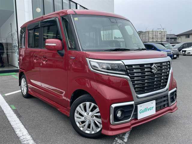 スズキ スペーシア カスタム HYBRID GS 長崎県 2018(平30)年 3.5万km フェニックスレッドパール /社外ナビ/　(CD BT USB iPod AM FM)//片側パワースライドドア//衝突軽減ブレーキ//レーンキープアシスト//シートヒーター//アイドリングストップ//コーナーセンサー//ETC//オートライト//LEDヘッドライト//プッシュスタート//リアサンシェード//スマートキー