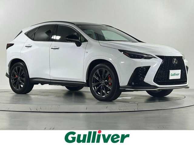 レクサス ＮＸ 350h Fスポーツ 佐賀県 2023(令5)年 0.5万km ホワイトノーヴァガラスフレーク パノラマルーフ/専用オレンジキャリパー/レクサスセーフティシステム＋/純正14インチナビ/フルセグTV/Bluetooth/USB/パノラミックビューモニター/ETC2.0/レーダークルーズコントロール/パワーバックドア /ブラインドスポットモニター/デジタルインナーミラー/前方ドライブレコーダー/純正20インチアルミホイール/LEDライト/フォグライト /オートライト/オートハイビーム/パドルシフト/ステアリングリモコン/スマートキー/スペアキー/保証書