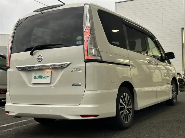 日産 セレナ ハイウェイスター Sハイブリッド 長崎県 2014(平26)年 8.6万km ブリリアントホワイトパール ワンオーナー/純正SDナビ(FM/AM/CD/DVD/BT/フルセグTV)/プッシュスタート/アイドリングストップ/両側パワースライドドア/バックカメラ/純正フロアマット/純正アルミホイール/ABS/TCS/VDC/エマージェンシーブレーキ/イモビライザー/スマートキー/スペアキー/取扱説明書/保証書