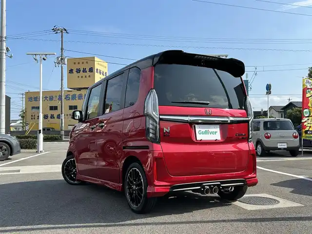 ホンダ Ｎ ＢＯＸ カスタム L ターボ コーディネートスタイル 愛媛県 2021(令3)年 5.3万km プレミアムクリスタルレッドM 登録時走行距離：52267km/社外ナビ/CD/DVD/BT/フルセグTV/HDMI/ETC/バックカメラ/デジタルインナーミラー/パドルシフト/追従クルコン/レーンキープアシスト/パーキングアシスト/衝突軽減システム/横滑り防止装置/盗難防止装置/両側パワスラ/社外エアロ(F/S/R)/LEDヘッドライト/LEDフォグランプ/オートライト/エンジンスタートボタン/スマートキー/純正アルミホイール