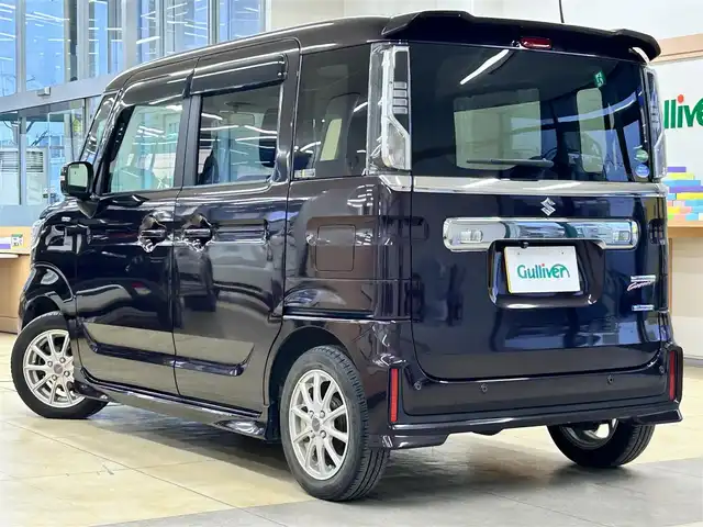 スズキ スペーシア カスタム HYBRID GS 道央・札幌 2018(平30)年 1.5万km ムーンライトバイオレットPM ・ワンオーナー/・4WD/・社外ナビ/フルセグTV/DVD/CD/SD/BT/・バックカメラ/・左側パワースライドドア/・衝突被害軽減ブレーキ/・車線逸脱警報/・パーキングセンサー/・横滑り防止/・アイドリングストップ/・前席シートヒーター/・LEDヘッドライト/・LEDフォグ/・プッシュスタート/・スマートキー/・ドアバイザー/・電格ミラー/・ミラーヒーター/・冬タイヤ純正14インチAW積込