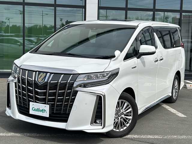 トヨタ アルファードハイブリット S タイプゴールド 道東・釧路十勝 2021(令3)年 7万km ホワイトパールクリスタルシャイン ・4WD/・純正9インチナビ/（BT・FM・AM・フルセグ）/・バックカメラ/・ツインサンルーフ/・両側パワースライドドア/・レーダークルーズコントロール/・リアオートエアコン/・電動リアゲート/・コーナーセンサー/・純正アルミホイール/・ブラインドスポットモニター/・LEDヘッドライト/・インテリジェントミラー/・オートマチックハイビーム/・ドライブレコーダー/・ETC/・ステアリングスイッチ/・スマートキー/・プッシュスタート/・AC100V