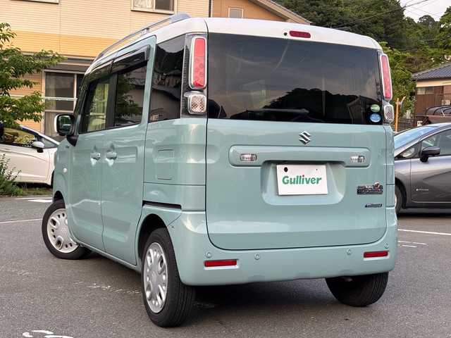 スズキ スペーシア HYBRID X 福岡県 2018(平30)年 4.3万km オフブルーメタリック/ホワイト2トーン ワンオーナー/純正ディーラーナビ/（AM/FM/SD/DISC/Bluetooth/フルセグTV）/両側パワースライドドア/衝突被害軽減システム/横滑り防止装置/レーンキープアシスト/パーキングアシスト/アイドリングストップ/ヒートシート（D）/純正フロアマット/ハンズフリー/ビルトETC/オートライト/電格ミラー/保証書/取扱説明書