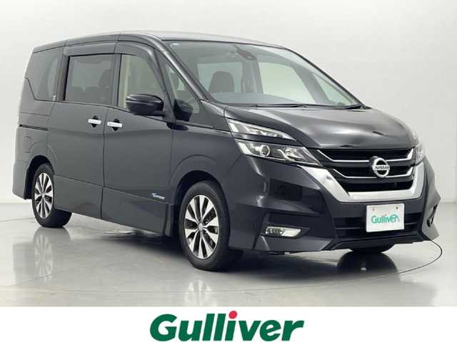 日産 セレナ ハイウェイスター Vセレクション 熊本県 2017(平29)年 6.5万km ダイヤモンドブラック 純正9インチワイドSDナビ/型番：MM517D-L/【フルセグTV/Bluetooth/CD/DVD/FM/AM】/純正フリップダウンモニター/アラウンドビューモニター/バックカメラ/ビルトインＥＴＣ/インテリジェントパーキングアシスト/両側パワースライドドア/ステアリングスイッチ/エマージェンシーブレーキ/クルーズコントロール/前後コーナーセンサー/アイドリングストップ/標識認識機能/ふらつき警報機能/横滑り防止/社外フロアマット/純正１６インチAW/オートライト/LEDヘッドライト/フォグライト/プッシュスタート/スマートキー/スペアキー1本/取扱説明書