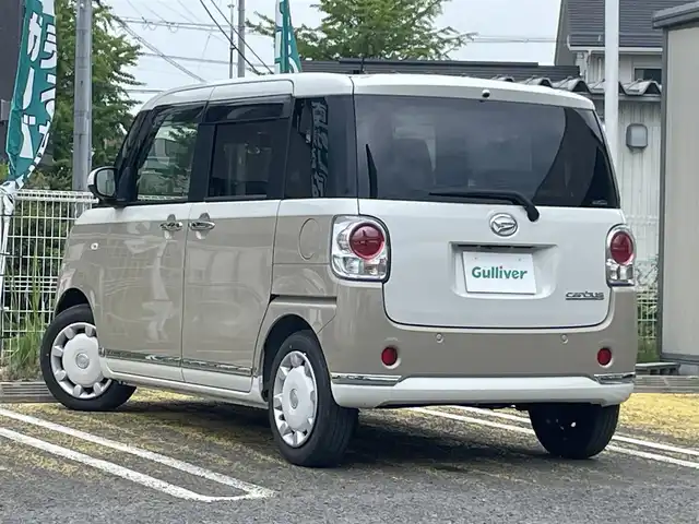 ダイハツ ムーヴ キャンバス X メイクアップ リミテッド SAⅢ 宮城県 2022(令4)年 2万km パールホワイトⅢ/ナチュラルベージュマイカメタリック 2トーン 社外ナビ（FM:AM:CD:BT:TVフルセグ）/全周囲カメラ/バックカメラ/両側パワースライドドア/アイドリングストップ/オートハイビーム/横滑り防止/プリクラッシュセーフティー/ETC/プッシュスタート/コーナーセンサー