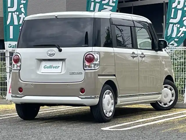 ダイハツ ムーヴ キャンバス X メイクアップ リミテッド SAⅢ 宮城県 2022(令4)年 2万km パールホワイトⅢ/ナチュラルベージュマイカメタリック 2トーン 社外ナビ（FM:AM:CD:BT:TVフルセグ）/全周囲カメラ/バックカメラ/両側パワースライドドア/アイドリングストップ/オートハイビーム/横滑り防止/プリクラッシュセーフティー/ETC/プッシュスタート/コーナーセンサー