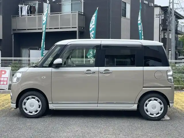 ダイハツ ムーヴ キャンバス X メイクアップ リミテッド SAⅢ 宮城県 2022(令4)年 2万km パールホワイトⅢ/ナチュラルベージュマイカメタリック 2トーン 社外ナビ（FM:AM:CD:BT:TVフルセグ）/全周囲カメラ/バックカメラ/両側パワースライドドア/アイドリングストップ/オートハイビーム/横滑り防止/プリクラッシュセーフティー/ETC/プッシュスタート/コーナーセンサー